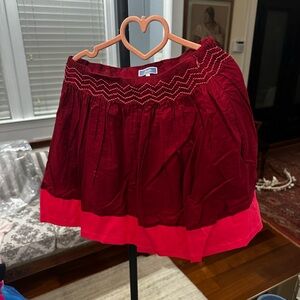 Jacadi Burgundy and Bright Red Smocked Waist Mini Skirt for Girls -Size: 5 years